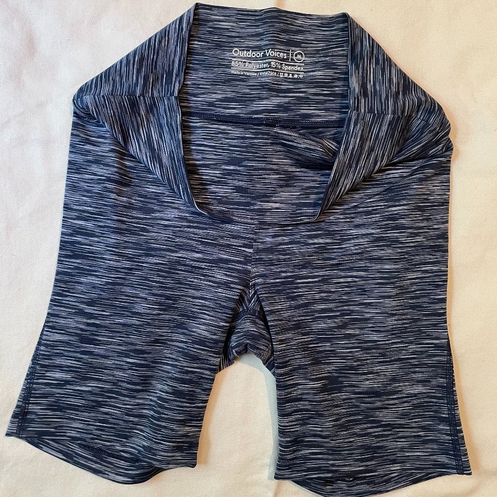 Outdoor Voices heathered navy/gray bike shorts